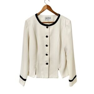 Julian Taylor New York‎ Cream Blazer Black Trim Button Front Career Jacket